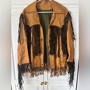 1960s Buckboard Leather Fringe Jacket Coat M/L